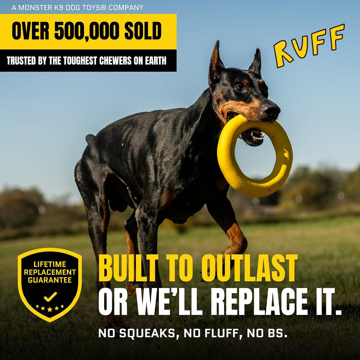 Giant XL Indestructible Dog Ring - Lifetime Replacement Tough Toy for Aggressive Chewers - Safe Natural Rubber - Perfect for Chewing, Tugging, and Fetching - 9"X2", 2.25Lbs