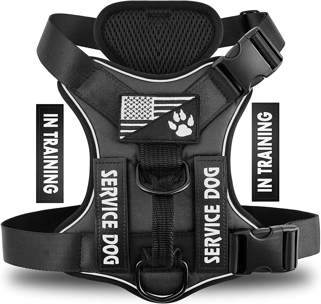 Service Dog Harness, Reflective Dog Vest Harness with 5 PCS Patches, Adjustable Soft Oxford Pet Harness, Inner Layer Mesh, Easy to Control for Dogs