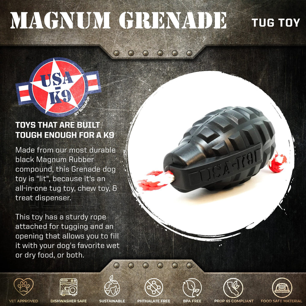 USA-K9 Magnum Grenade Chew Toy | Black Rubber | USA Made