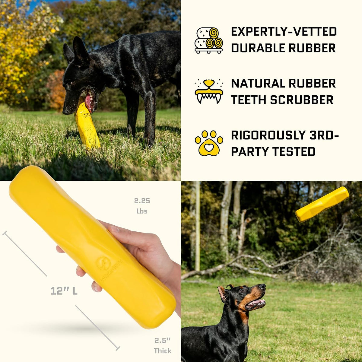 Giant XL Tough Dog Stick - Indestructible, Non-Toxic Chew Toy for Aggressive Chewers - Lifetime Guarantee - Heavy-Duty 12"x2.5" - Ideal for Tugging and Chewing