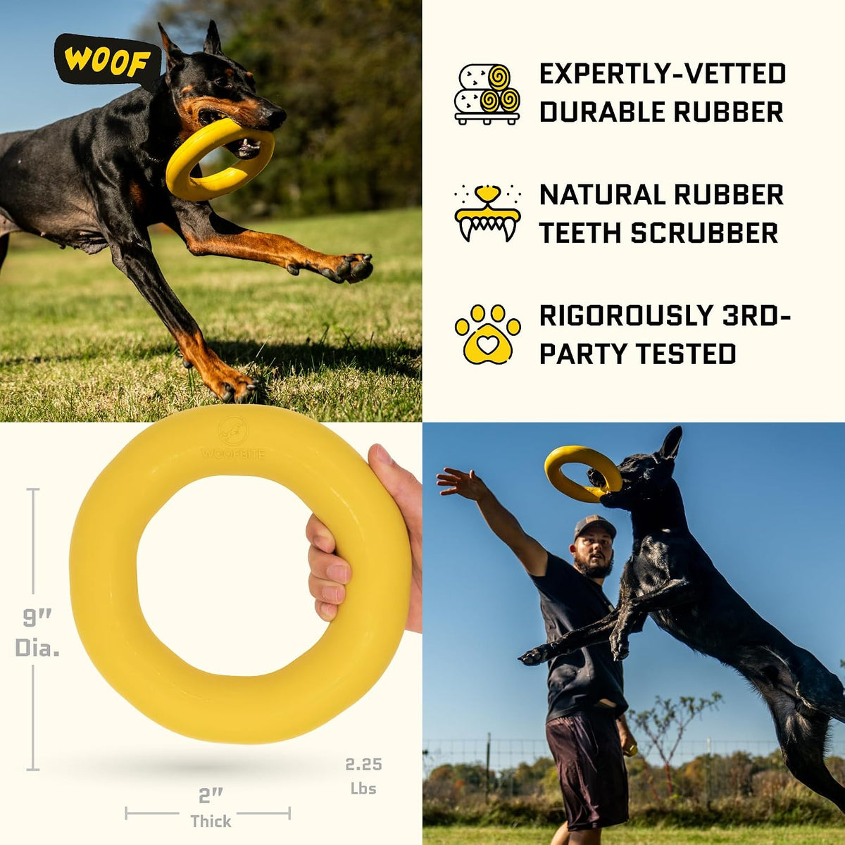 Giant XL Indestructible Dog Ring - Lifetime Replacement Tough Toy for Aggressive Chewers - Safe Natural Rubber - Perfect for Chewing, Tugging, and Fetching - 9"X2", 2.25Lbs