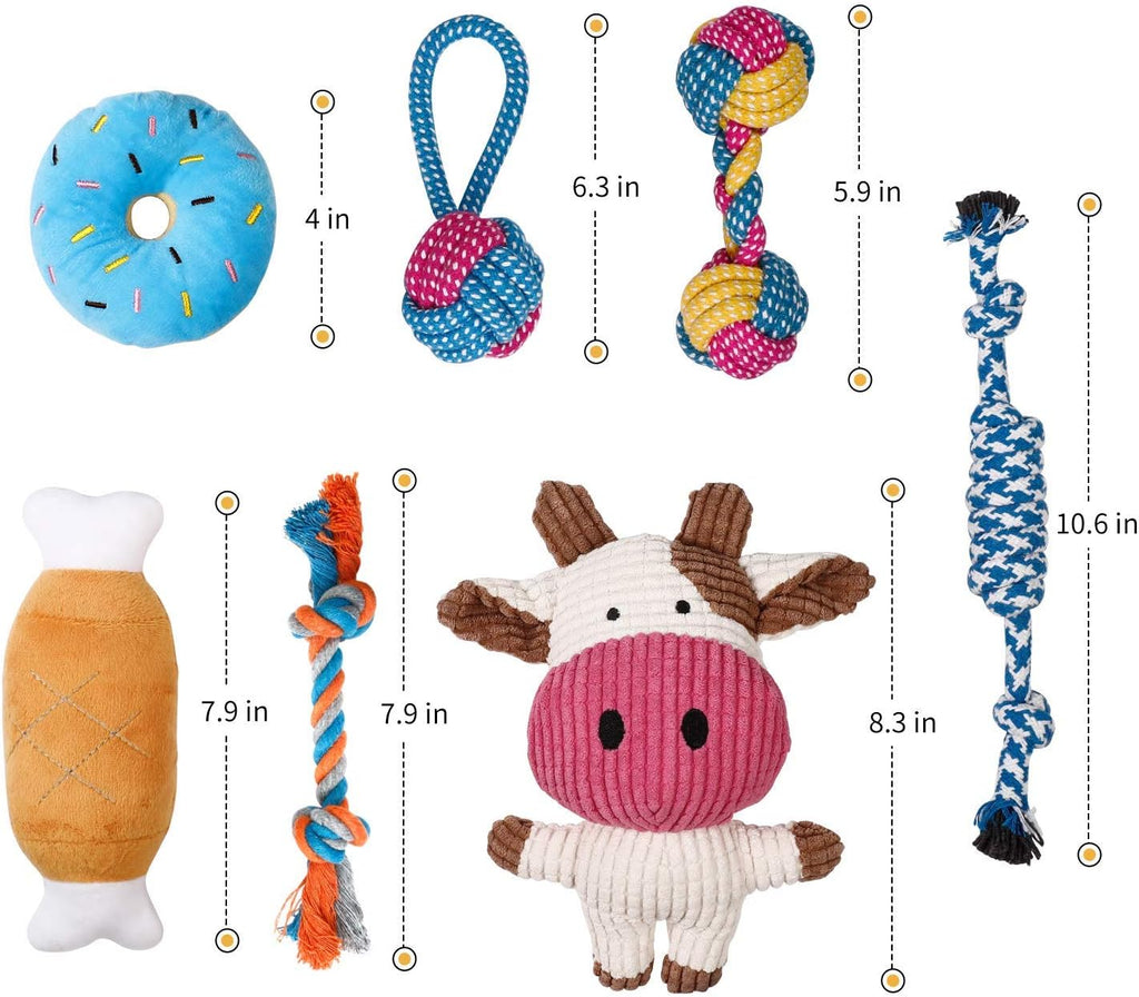 7-Pack Adorable Small Dog Toys - Durable Chew Ropes, Squeaky Calf Toys, Safe for Puppies!