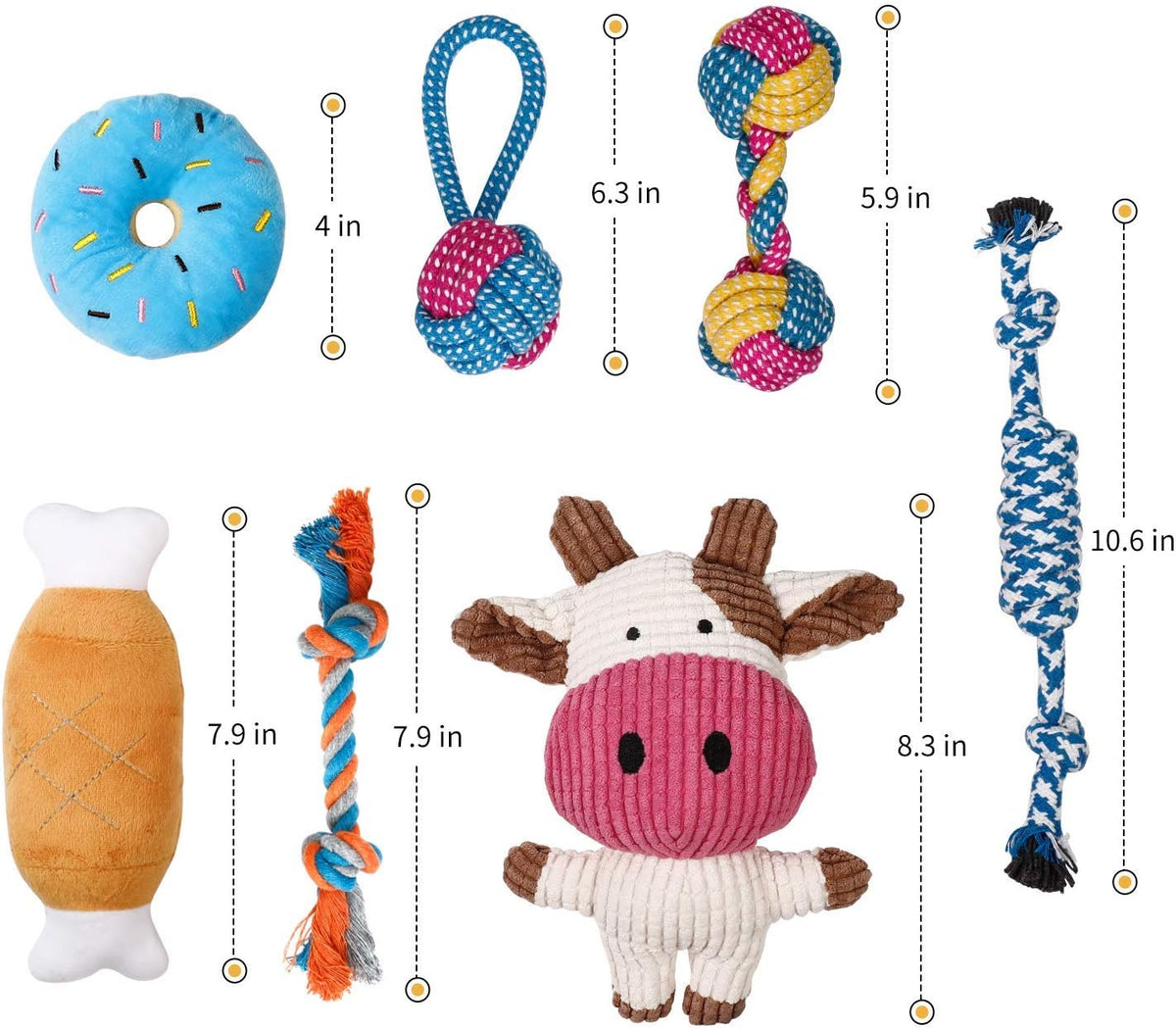 7-Pack Adorable Small Dog Toys - Durable Chew Ropes, Squeaky Calf Toys, Safe for Puppies!