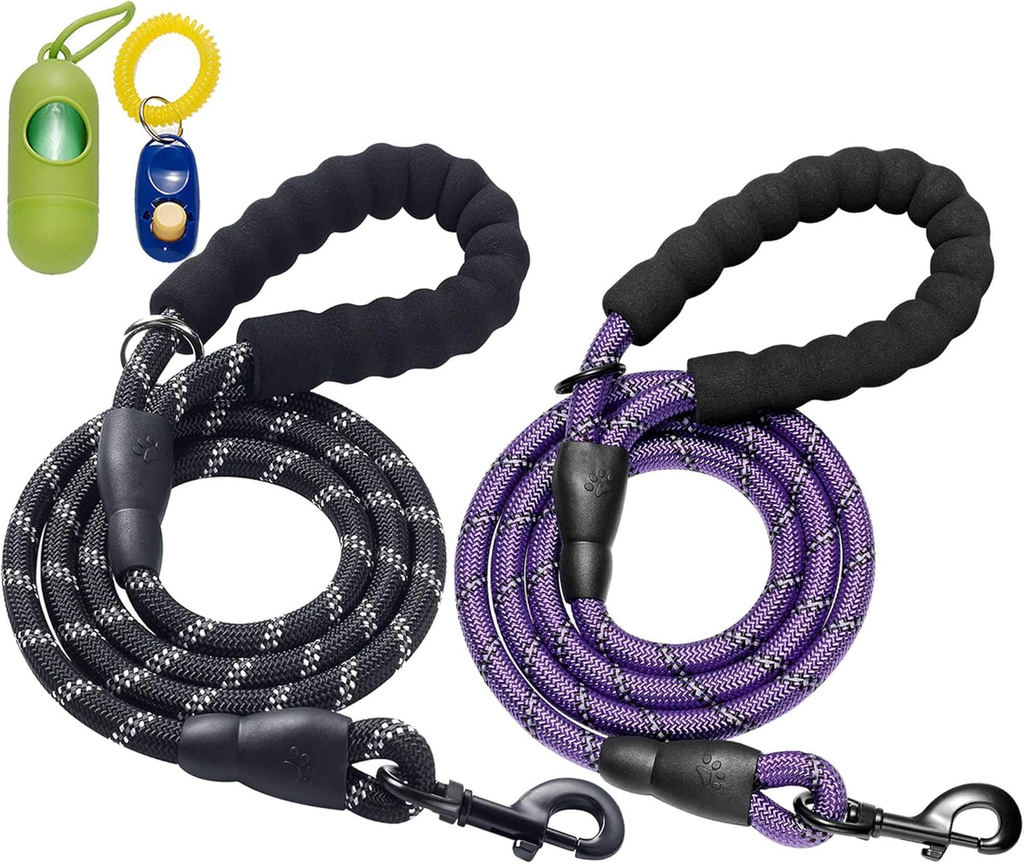 5FT Heavy Duty Dog Leash - 2 Pack with Padded Handle & Reflective Safety for Medium to Large Dogs