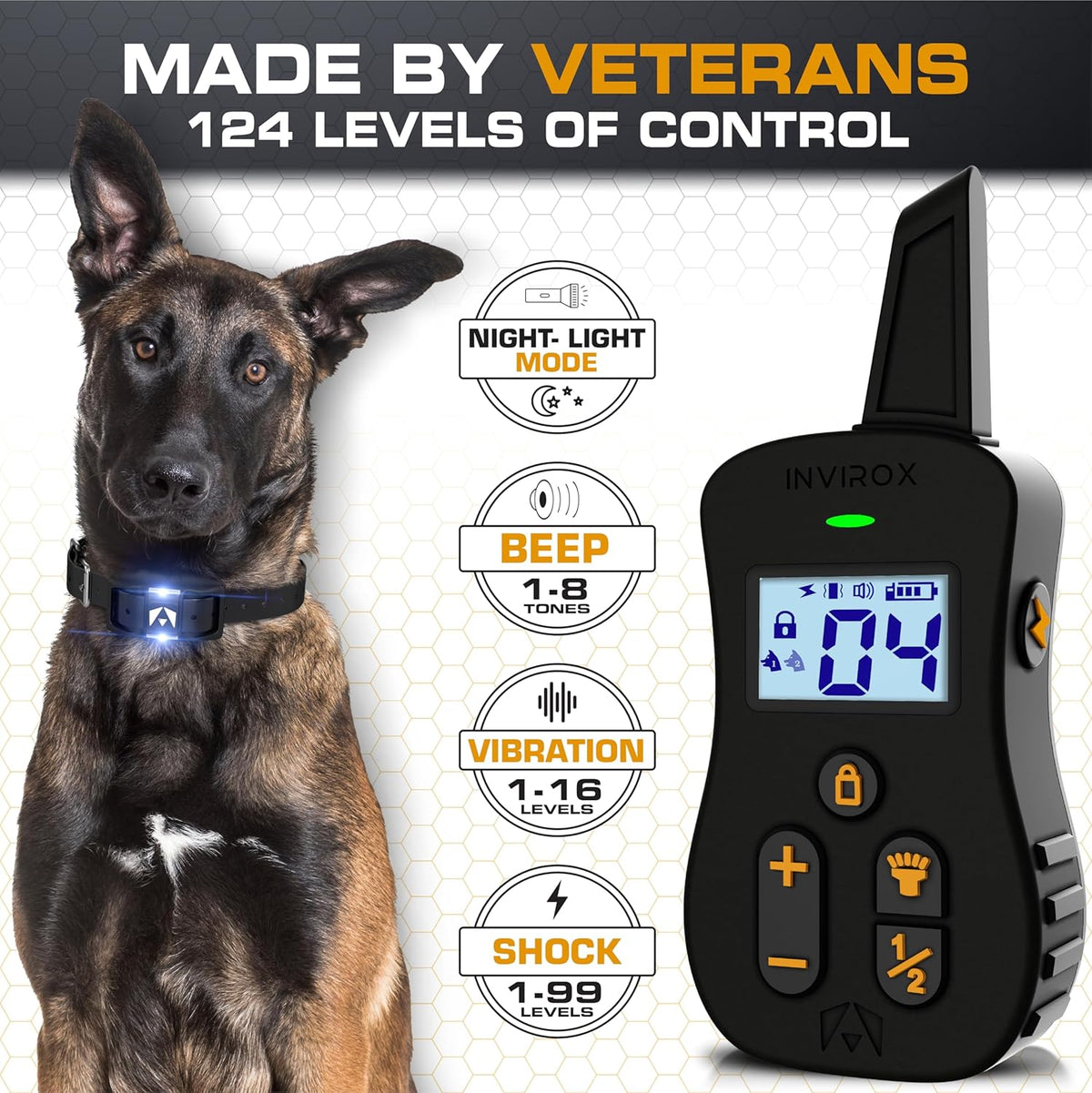 Ultra K9 Dog Shock Collar, 124 Levels, Night Light, IP67 Waterproof (Black, 2 Dog)