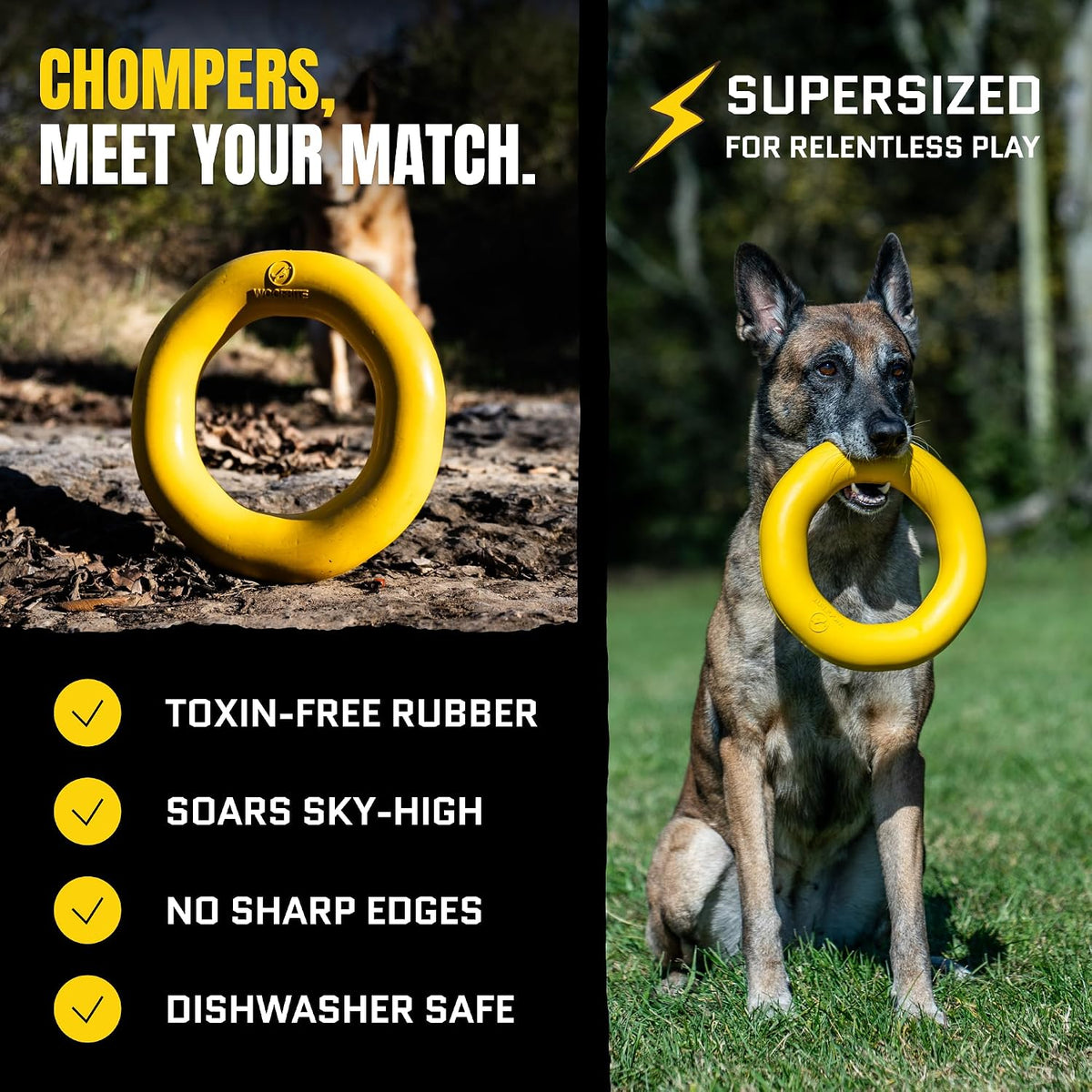 Giant XL Indestructible Dog Ring - Lifetime Replacement Tough Toy for Aggressive Chewers - Safe Natural Rubber - Perfect for Chewing, Tugging, and Fetching - 9"X2", 2.25Lbs