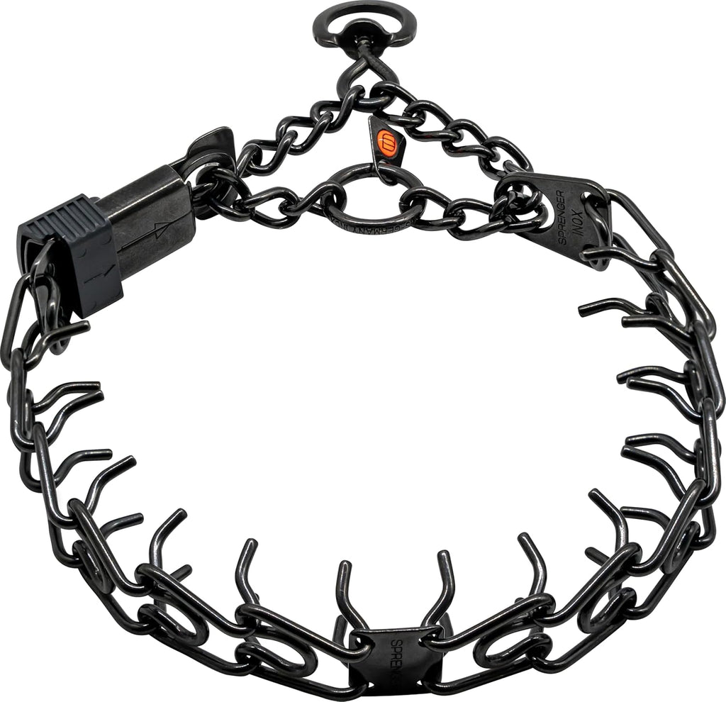 German-Made Black Stainless Steel Dog Collar with Quick Release Cliclock Buckle - 20" x 3.0mm (For Neck Sizes 16-17")