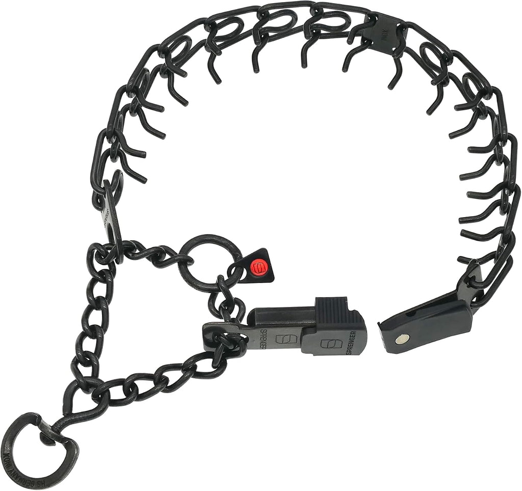 German-Made Black Stainless Steel Dog Collar with Quick Release Cliclock Buckle - 20" x 3.0mm (For Neck Sizes 16-17")