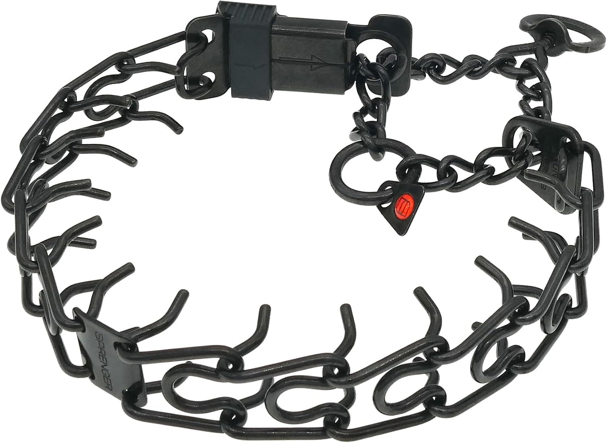 German-Made Black Stainless Steel Dog Collar with Quick Release Cliclock Buckle - 20" x 3.0mm (For Neck Sizes 16-17")