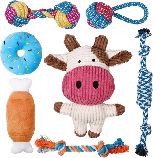 7-Pack Adorable Small Dog Toys - Durable Chew Ropes, Squeaky Calf Toys, Safe for Puppies!
