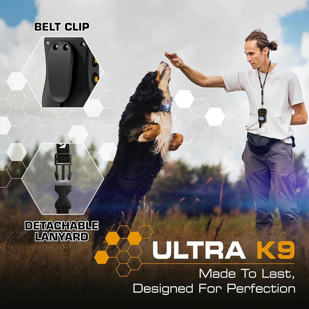 Ultra K9 Dog Shock Collar, 124 Levels, Night Light, IP67 Waterproof (Black, 2 Dog)