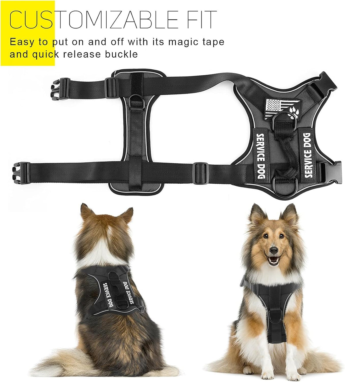 Service Dog Harness, Reflective Dog Vest Harness with 5 PCS Patches, Adjustable Soft Oxford Pet Harness, Inner Layer Mesh, Easy to Control for Dogs