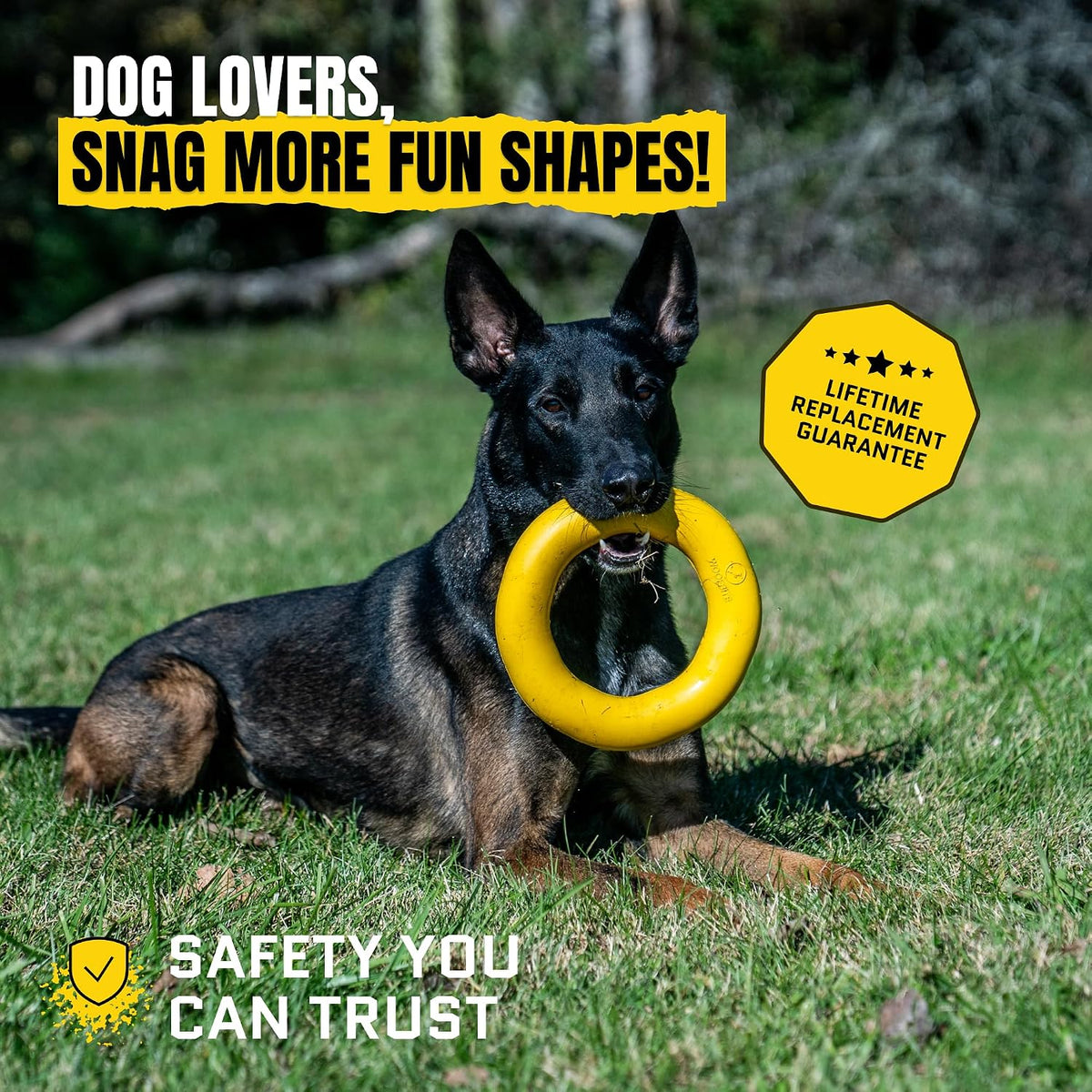 Giant XL Indestructible Dog Ring - Lifetime Replacement Tough Toy for Aggressive Chewers - Safe Natural Rubber - Perfect for Chewing, Tugging, and Fetching - 9"X2", 2.25Lbs