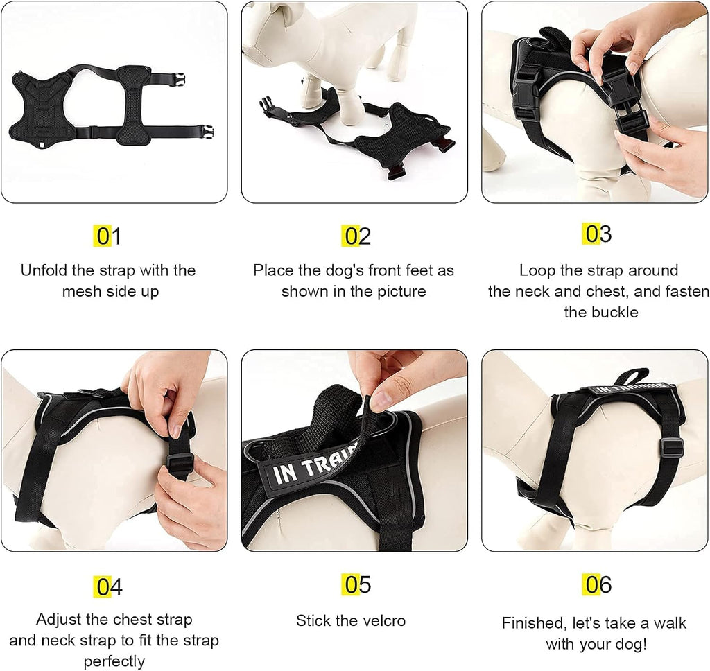 Service Dog Harness, Reflective Dog Vest Harness with 5 PCS Patches, Adjustable Soft Oxford Pet Harness, Inner Layer Mesh, Easy to Control for Dogs