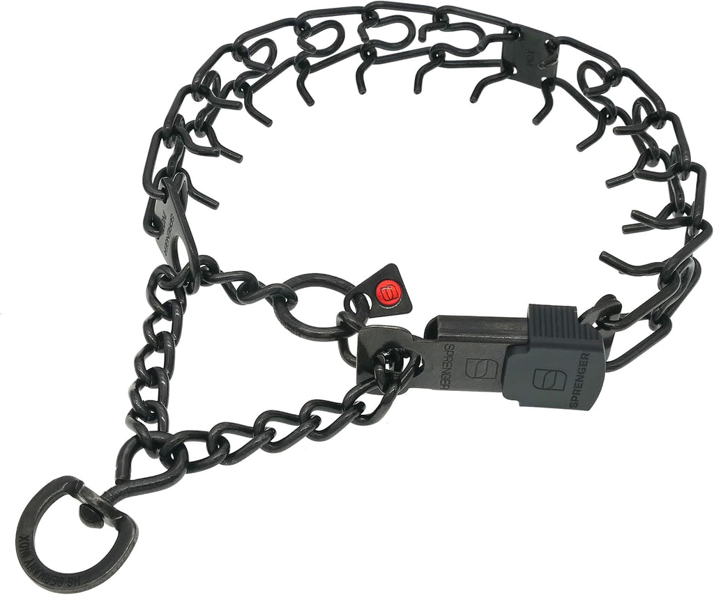 German-Made Black Stainless Steel Dog Collar with Quick Release Cliclock Buckle - 20" x 3.0mm (For Neck Sizes 16-17")