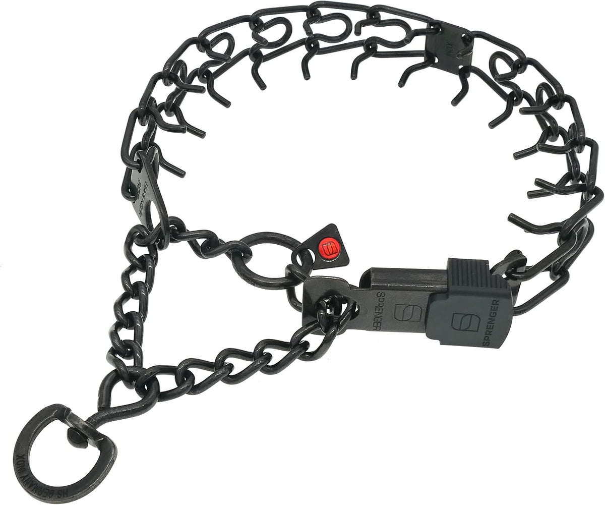 German-Made Black Stainless Steel Dog Collar with Quick Release Cliclock Buckle - 20" x 3.0mm (For Neck Sizes 16-17")
