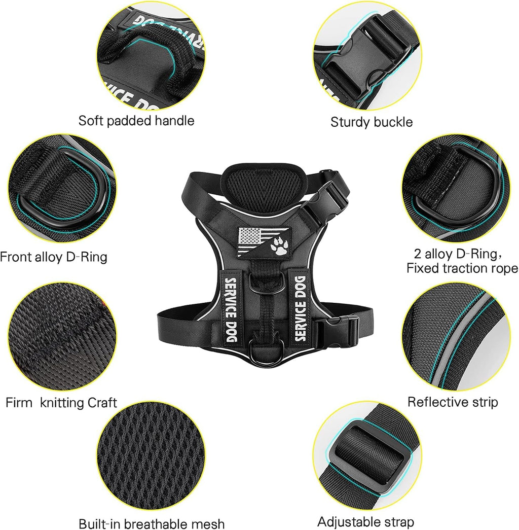 Service Dog Harness, Reflective Dog Vest Harness with 5 PCS Patches, Adjustable Soft Oxford Pet Harness, Inner Layer Mesh, Easy to Control for Dogs